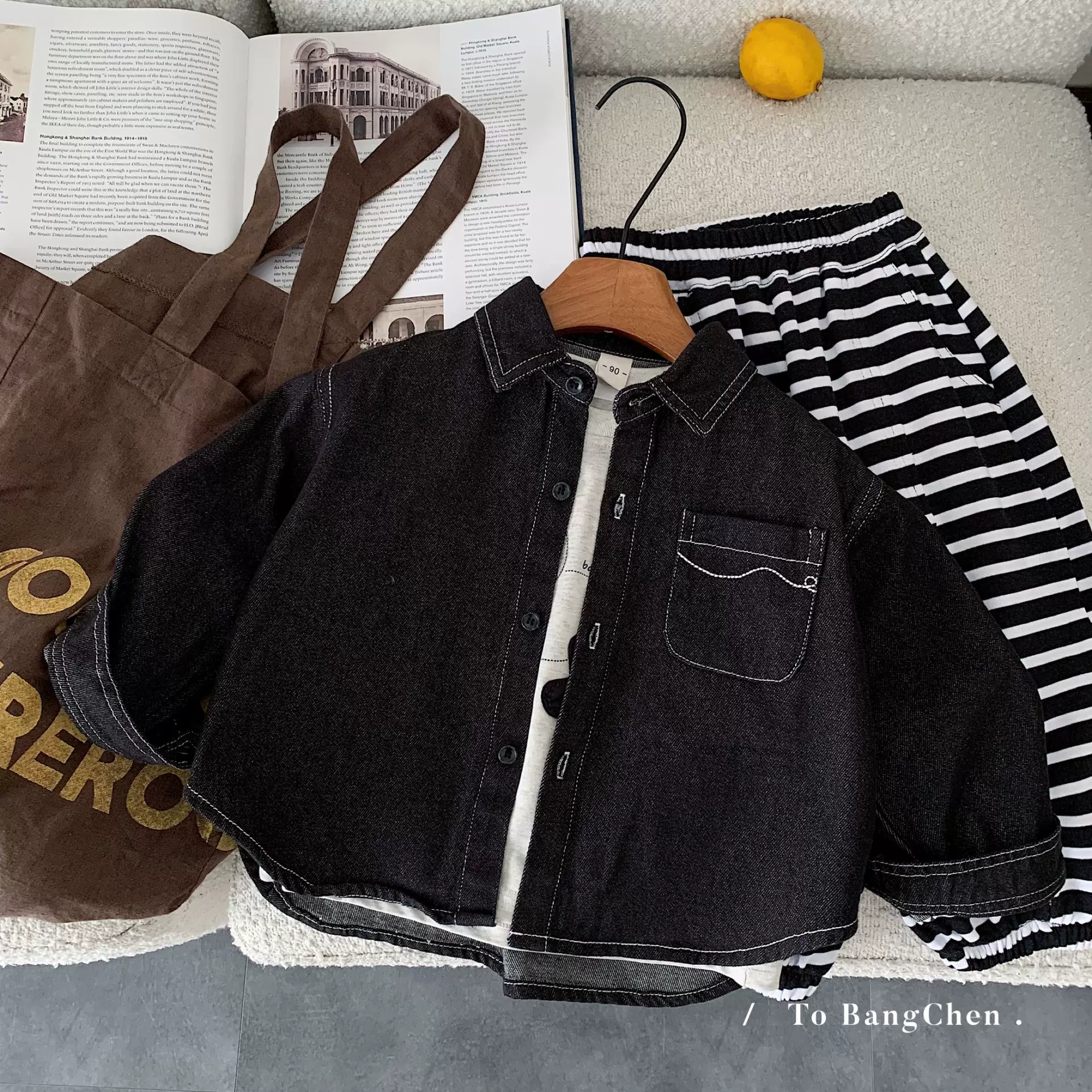 邦诚儿童衬衫2025秋季新款韩版男童口袋牛仔衬衣小童纯色开衫代发