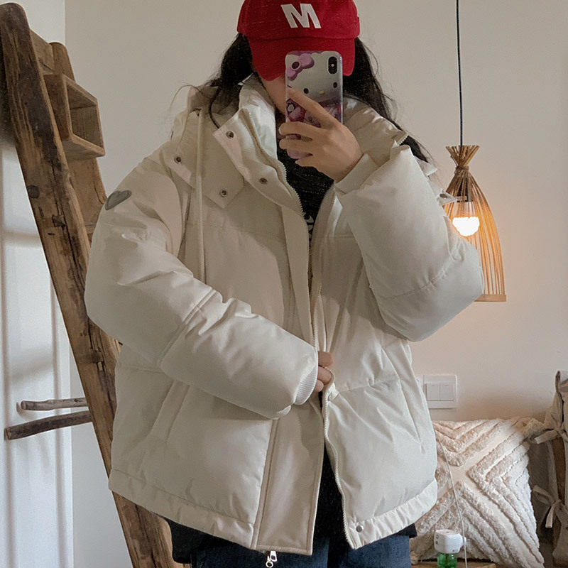 Algodón mujer 2023 invierno nuevo estilo coreano estampado de tela de pluma corta ropa de algodón de mujer con capuzas ropa de pan de moda chaqueta
