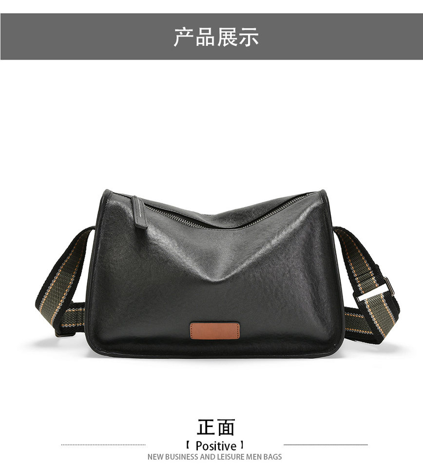 Túi đeo chéo nam da bò kiểu retro 29×11×17 cm — Màu đen da thực vật, Da cầm tay màu đen chi tiết 31