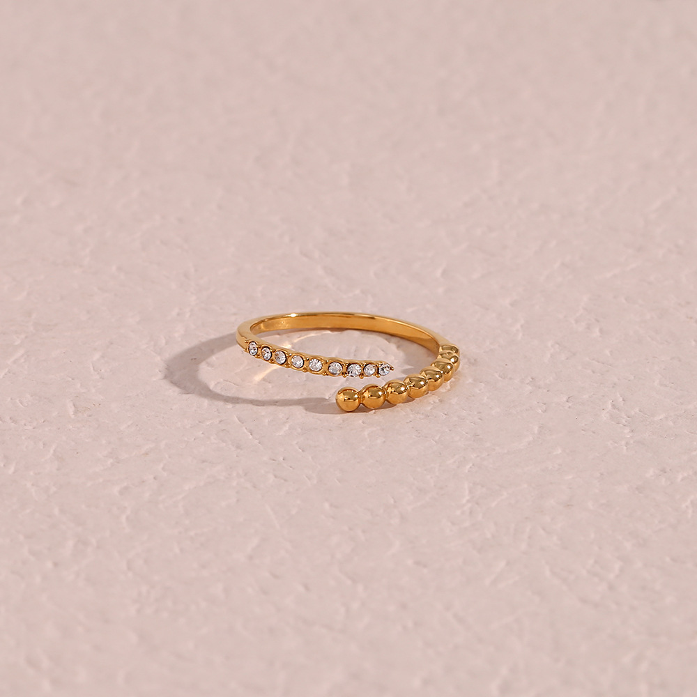 Fashion Round Stainless Steel Plating Inlay Zircon Open Ring 1 Piece