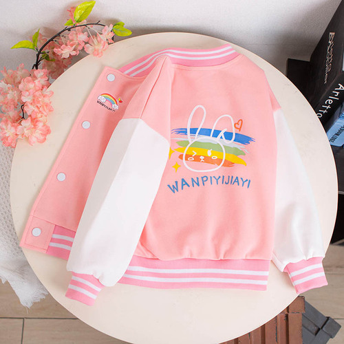  Spring New Children's Baseball Uniforms Cartoon Printed Single-piece Button Round Neck Splicing Outer Top