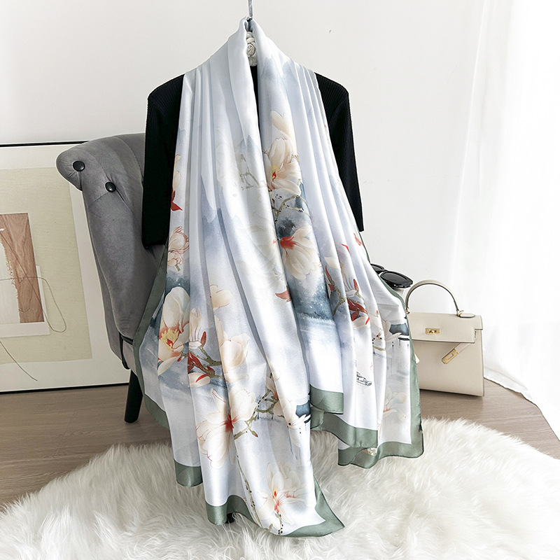 Nueva bufanda de seda para mujer nueva bufanda de playa con chal de satén de seda fina bufanda de viaje decoración de moda bufanda de seda de imitación de todo fósforo