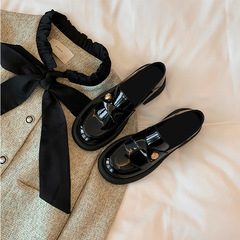 Grape Mother British Style Leather Coin Single Shoes with Rough Heels, Soft Soles, Thick Soles Loafers for Women Autumn Casual Small Leather Shoes