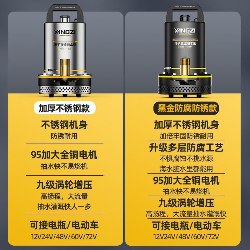 Yangzi bomba sumergible de corriente continua 12V48V72V bomba eléctrica de bombeo de agua de riego agrícola doméstico bomba de agua de alta potencia