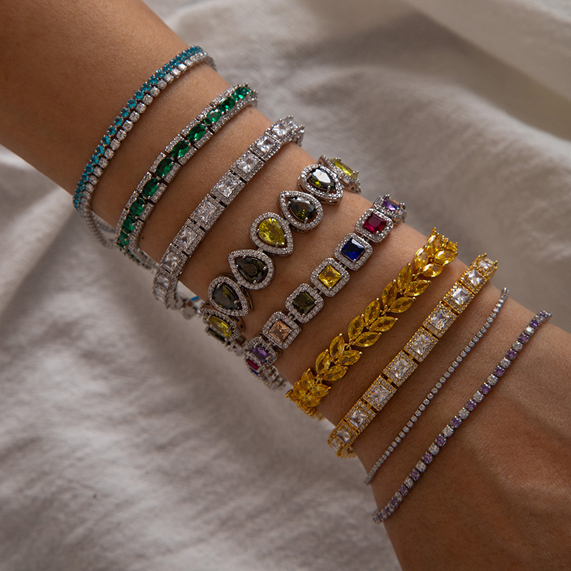 Retro Colorful Gemstone Full Diamond Thin Bracelet, Multi-Color Geometric Flower Bracelet, Light Luxury Stackable High-End Versatile Women's Jewelry Retro Colorful Gemstone Full Diamond Thin Bracelet, Multi-Color Geometric Flower Bracelet, Light Luxury Stackable High-End Versatile Women's Jewelry