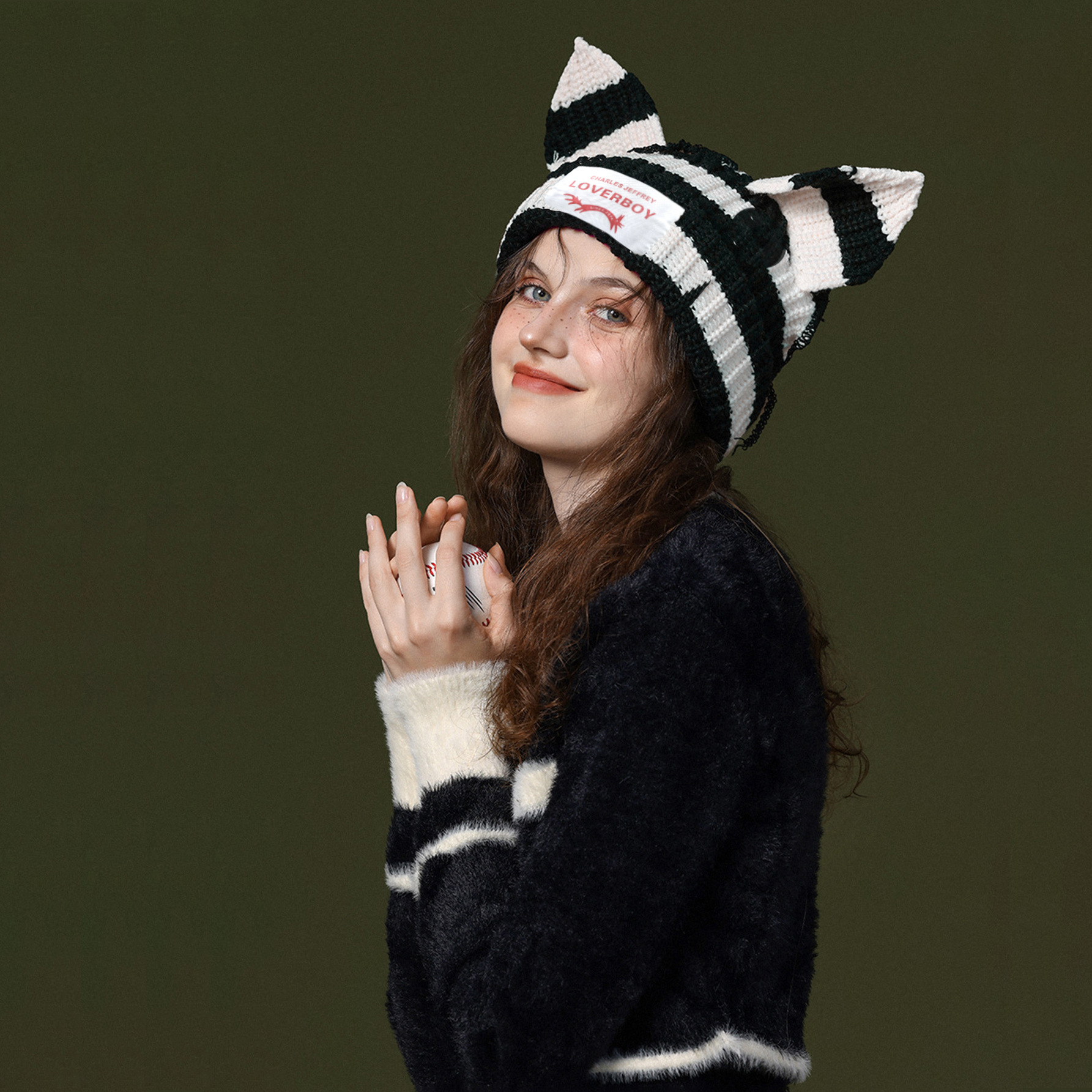 Gross LOVEBOY etiqueta gorra de tejido orejas de gato gorra de tejido mujer gorra de tejido estilo coreano amplio bordado gorra de lana caliente
