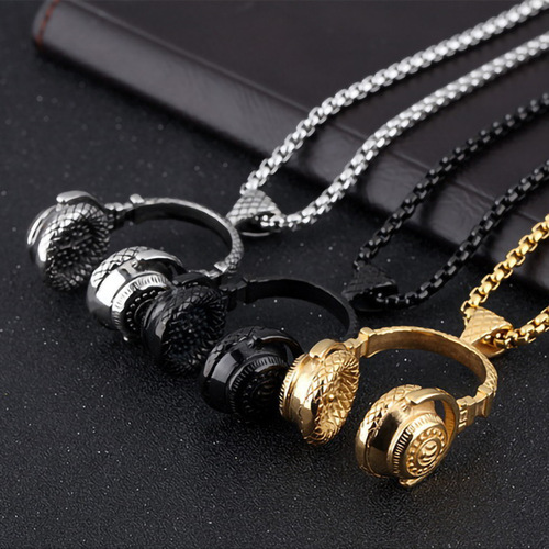 cross-border e-commerce supply European and American jewelry Rock music alloy headphone pendant Titanium steel couple necklace