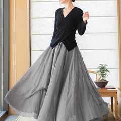 リネンスカート二層綿とリネンの大きな裾スカート 2023 春夏婦人服森ガール文学レトロ多用途妖精スカート