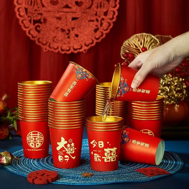 Плотный свадебный бумажный стакан, одноразовый свадебный стакан, набор свадебных принадлежностей, обручение, свадебное торжество, красный чайница cup