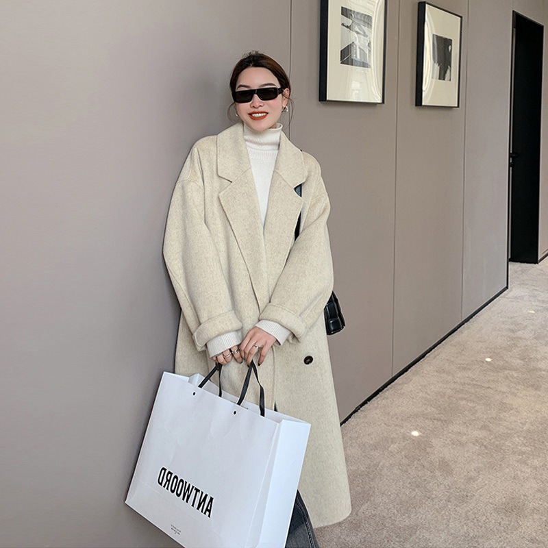 2021年法式中长款过膝英伦风休闲秋冬季简约大气毛呢外套大衣