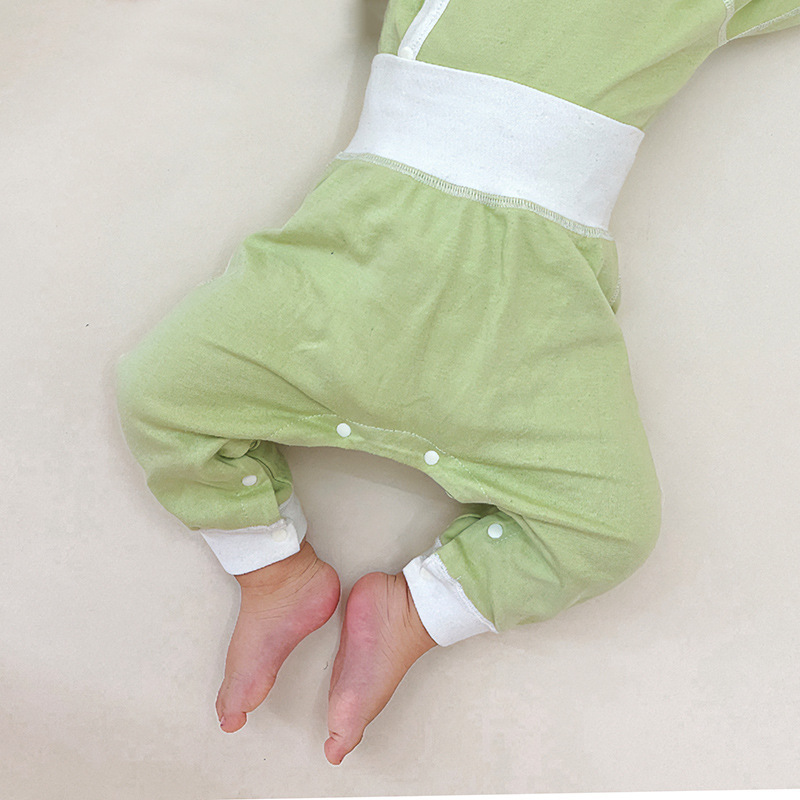 Baby high waist pants pure cotton push-button belly protection pants newborn free diaper pants baby adjustable crotch spring and autumn pants
