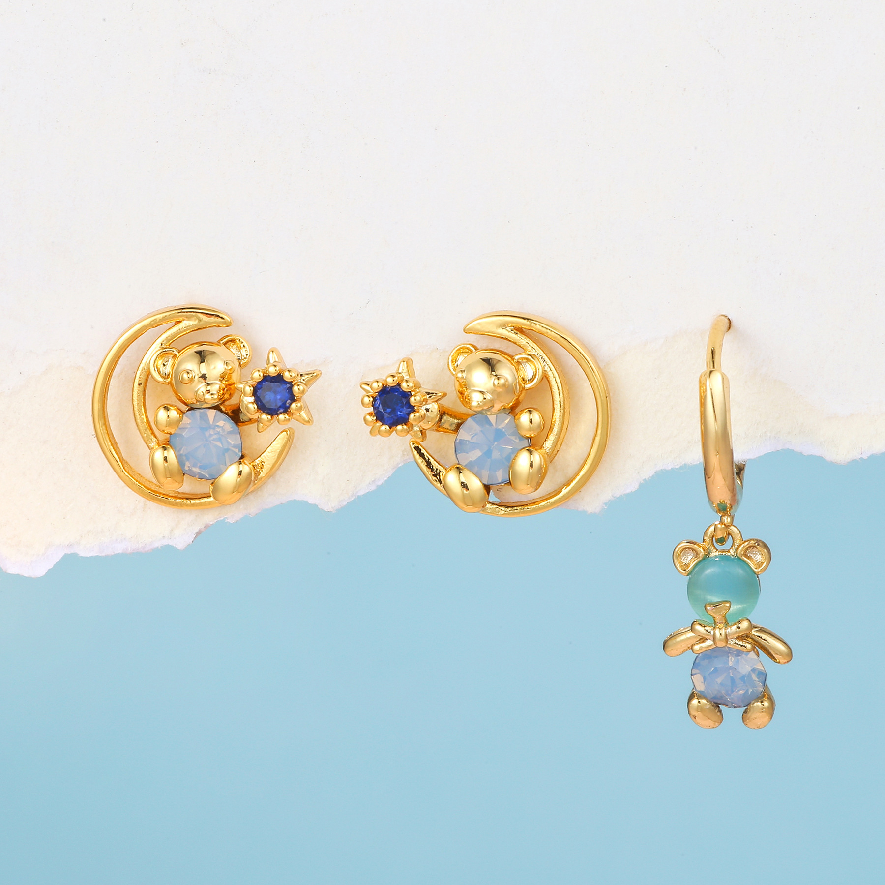 1 Set Quantity Street Occasion Copper Material Bear Pattern 1 Set Fashion Bear Copper Plating Zircon Earrings