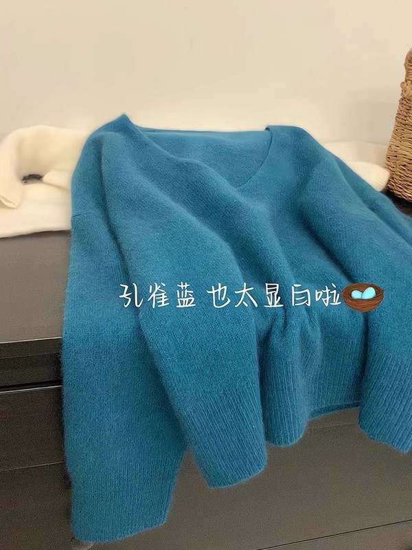 松弛感复古软糯浣熊绒V领毛衣女秋冬慵懒风外穿针织衫打底上衣|undefined
