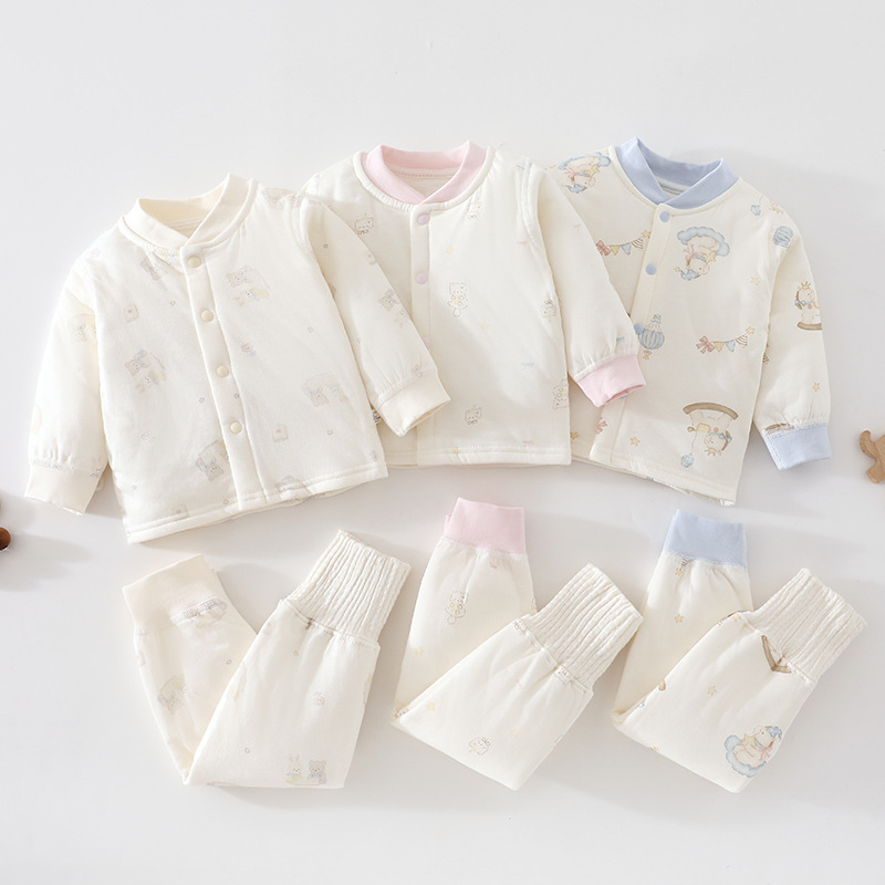 Autumn and winter baby quilted set 60g newborn clothes Class A pure cotton two-piece home wear for boys and girls