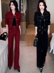 ファッションのカジュアルなデニムのスーツの女性2025春の新型の洋気はやせています。