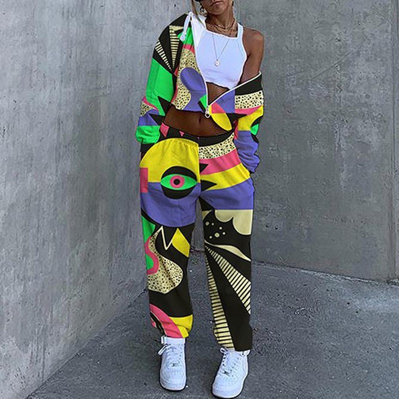 Conjunto de Sudadera Informal con Cuello Redondo y Estampado Holgado para Mujer, Estilo Europeo y Americano, Novedad de Comercio Exterior Transfronterizo para Otoño 2025