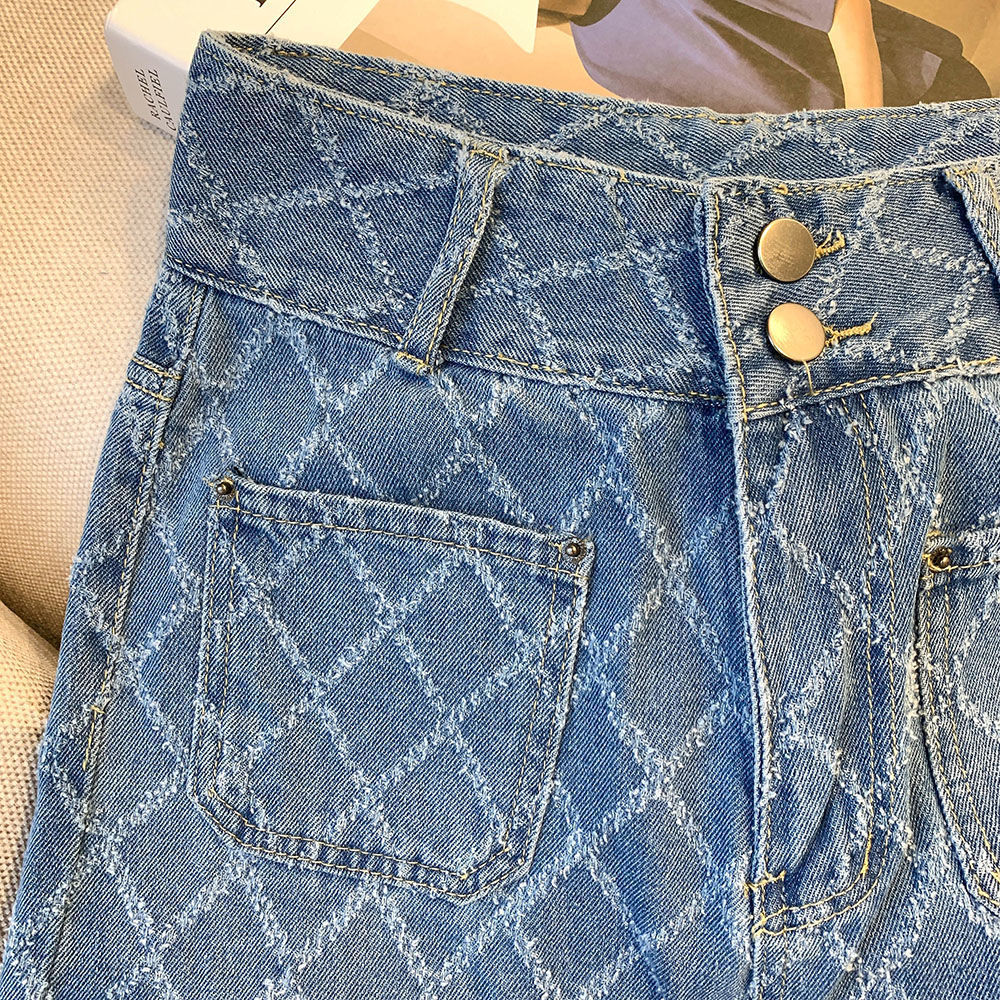 490g Weight Full Length Pants Length Polyester, Denim Cotton Fabric Type High Waist Waist Line Jeans, Straight Pants Pants Type Inelastic Elasticity Holiday, Daily Occasion Loose Fit Type Argyle Pattern Spring, Autumn Season Women's Gender Pocket Design Casual, Streetwear Style Women's Holiday Daily Casual Streetwear Argyle Full Length Pocket Jeans Straight Pants 12