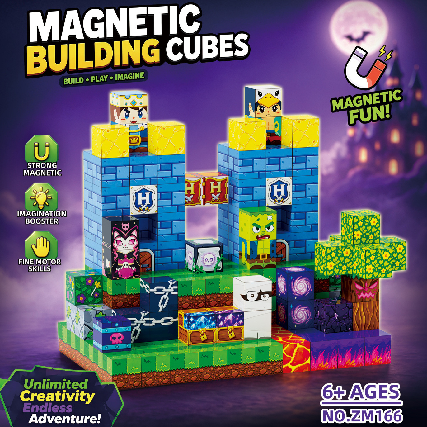 Bloques Magnéticos de Construcción de Castillo My Mini World de Amazon, Azulejos Magnéticos, Juguete de Bloques de Construcción Magnéticos DIY para Niños