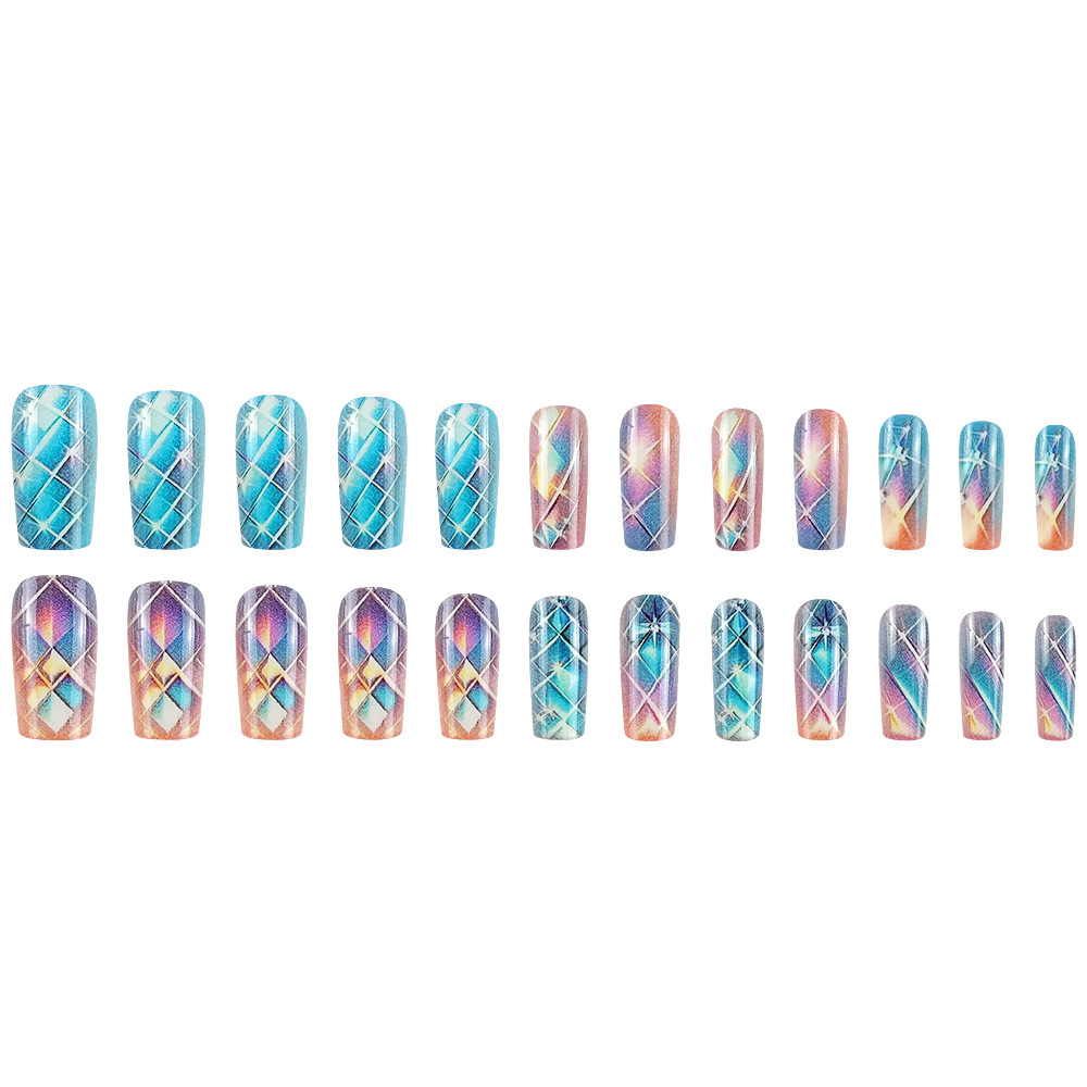 Comercio exterior mejor vendido colorido rango láser manicure cibernético futuro desgaste de uñas 24 piezas de parche de uñas