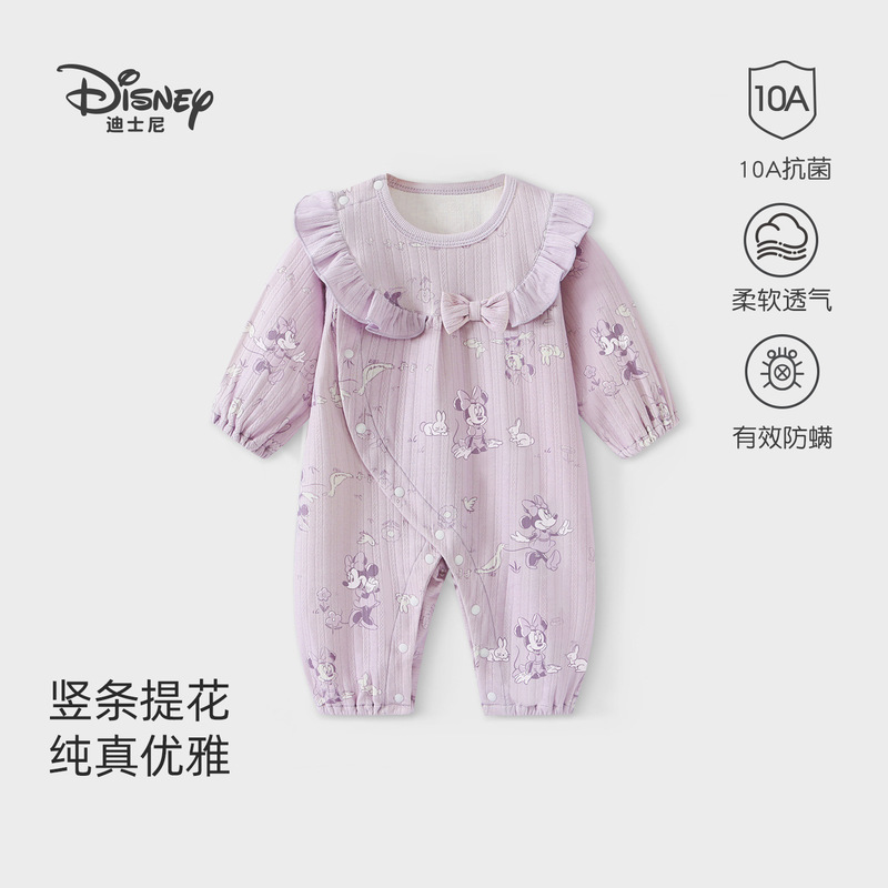 Disney Baby Jumpsuit Spring and Autumn Baby Girl Clothes Autumn Outfit Pure Cotton Newborn Outing Clothes Early Autumn Princess Outfit
