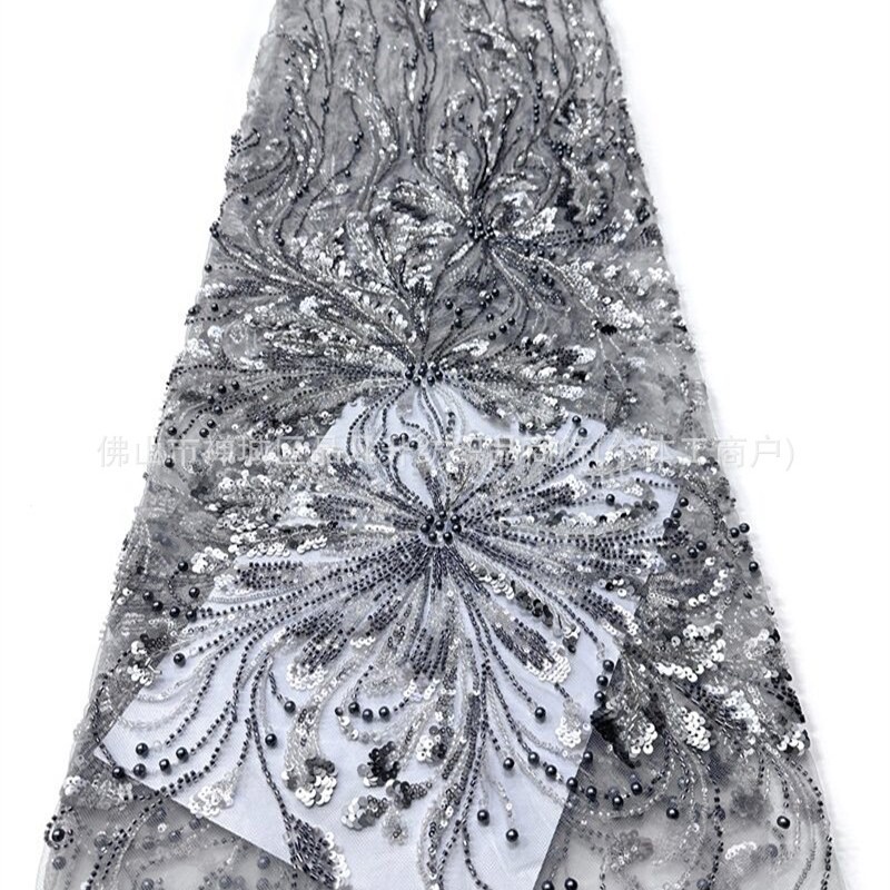 Fuegos artificiales radiantes tela de malla de perlas bordadas sequilla cola de pescado vestido de brindis cena vestido de boda tela
