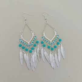 复古民族风仿苗银合金耳环云南旅游度假波西米亚镂空几何流苏耳坠