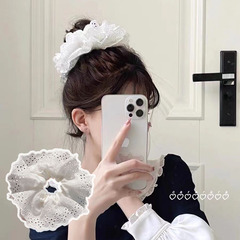 2022年新款蕾絲花邊發圈手工製作法式鏤空純棉大腸圈個性風潮發圈