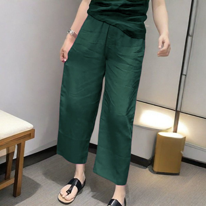 薄い綿とリネンの女性のパンツ弾性9点パンツ女性のパンツ夏の新しいルーズカジュアルハイウエストパンツワイドレッグパンツ|undefined