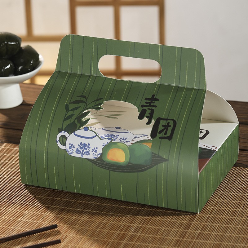 Caja de embalaje de bola verde de estilo antiguo 6 piezas de ajenjo Qingming caja de regalo de fruta caja de embalaje de merienda creativa caja de bola verde de primavera