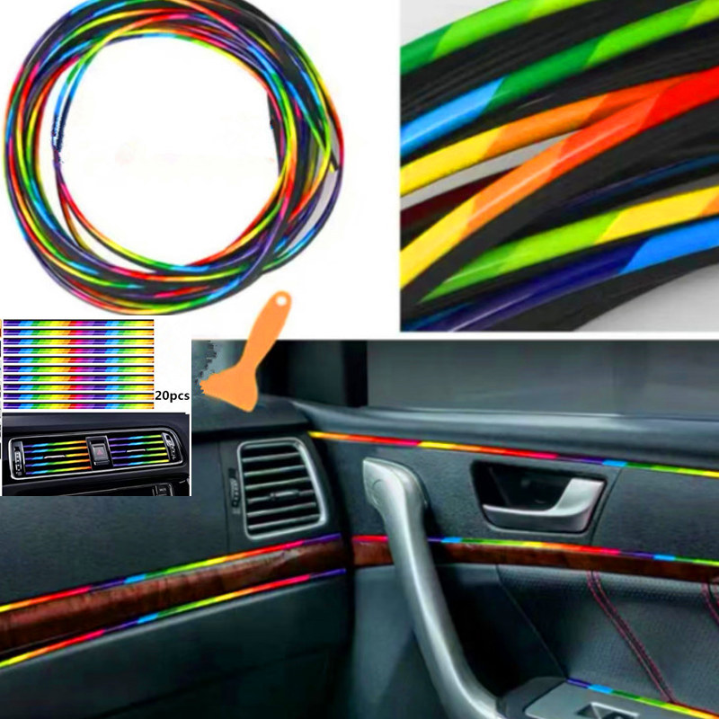 Tira decorativa del coche línea decorativa coche brillante tira interior modificación clip plug-in línea central control salida de aire tira decorativa brillante