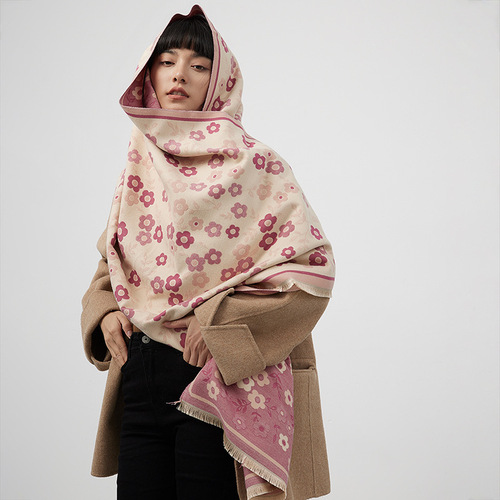  new autumn and winter color matching versatile imitation cashmere scarf for women European and American style warm scarf winter warm shawl