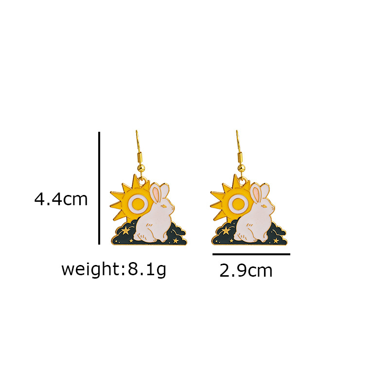 18g Weight Drop Earrings Classification 1 Pair Quantity Daily Occasion Alloy Material Rabbit, Moon, Heart Shape Pattern Women'S Gender Enamel Design Cute Style Cute Rabbit Moon Heart Shape Alloy Enamel Women's Drop Earrings 1 Pair 4