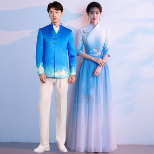 2025 New High-End Choir Performance Clothing Adult Long Skirt Red Song Patriotic Poetry Recitation Performance Clothing for Women