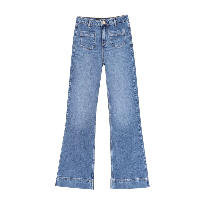 Foreign Trade 2024 European and American Autum New Style Mid-Waist Straight Ankle-Length Design Versatile Jeans for Women 6164107