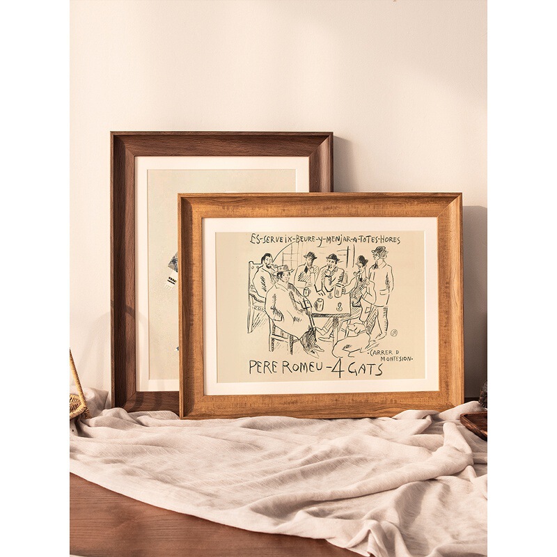 Retro Picture Frame Framed Imitation Wooden Photo Frame Wall Hanging 4K8K Watercolor Sketch A3A4 Paper Oil Painting Puzzle