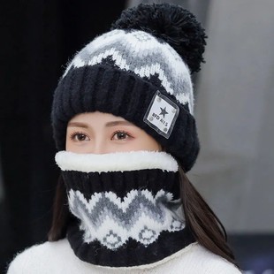 Autumn and Winter Ear Protection Woolen Women's Knitted Hat Cycling Hat Fleece-Lined Thickeneded Winter Hat Warm Super Versatile Woolen Hat