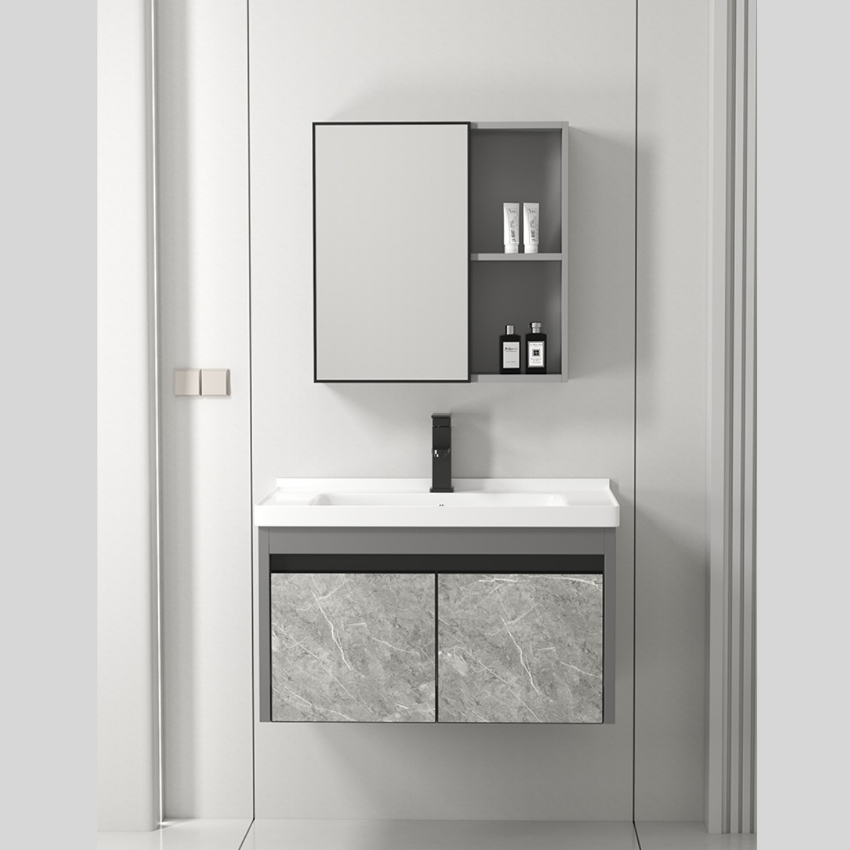 gabinete de baño de aluminio espacial tipo pequeño hogar combinación de lavabo tipo pared mini lavabo cerámico integrado lavabo lavabo