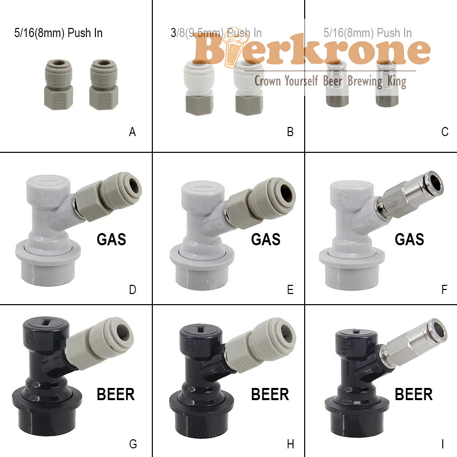 精酿 keg桶球锁断开接头 8/9.5mmFFL(7/16"-20UNF)推入式接头