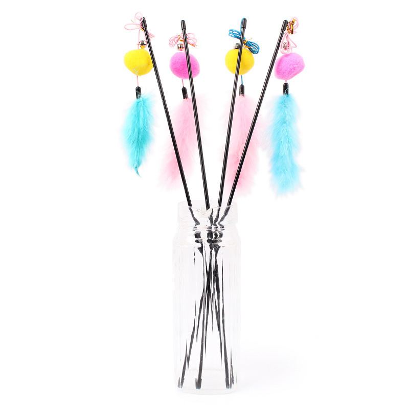Pure Color Feather Cat Teaser Plush Ball Elastic Rope Cat Toy Cat Self-entertainment Interactive Toy Pet Supplies