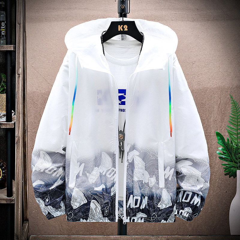 Sunscreen clothing men's lightweight ice silk jacket 2023 summer new trend printed jacket sunscreen skin jacket