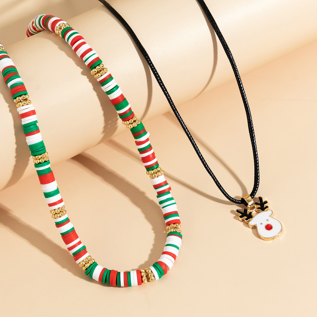 Christmas Beaded Choker Necklace With Crystal Snowman Charms_voghion.com