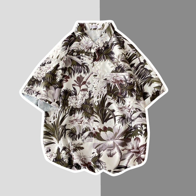 Hawaii Vintage Printed Short-sleeved Shirt Men's and Women's Summer Thin Casual Ins Sopky Handsome Seaside Beach Shirt