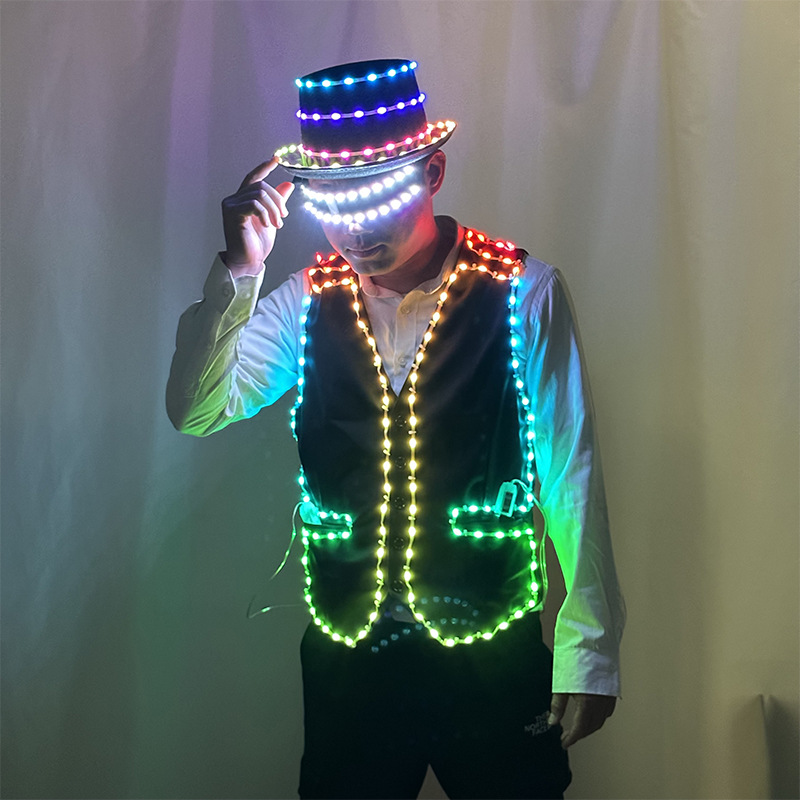 LED ilusionario fluye agua brillante sombrero negro fiesta bar bungee espectáculo decoración de la noche sombrero LED luminoso