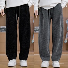 秋冬新款慵懒风斜纹加绒直筒休闲裤男潮牌百搭宽松拖地阔腿裤