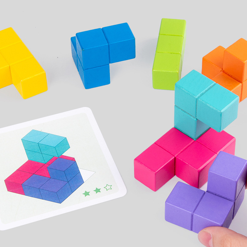 Weiweihu Cubo de Rubik ruso de madera para niños Entrenamiento de pensamiento Cubo Soma tridimensional Conjunto de bloques de construcción de juguetes educativos