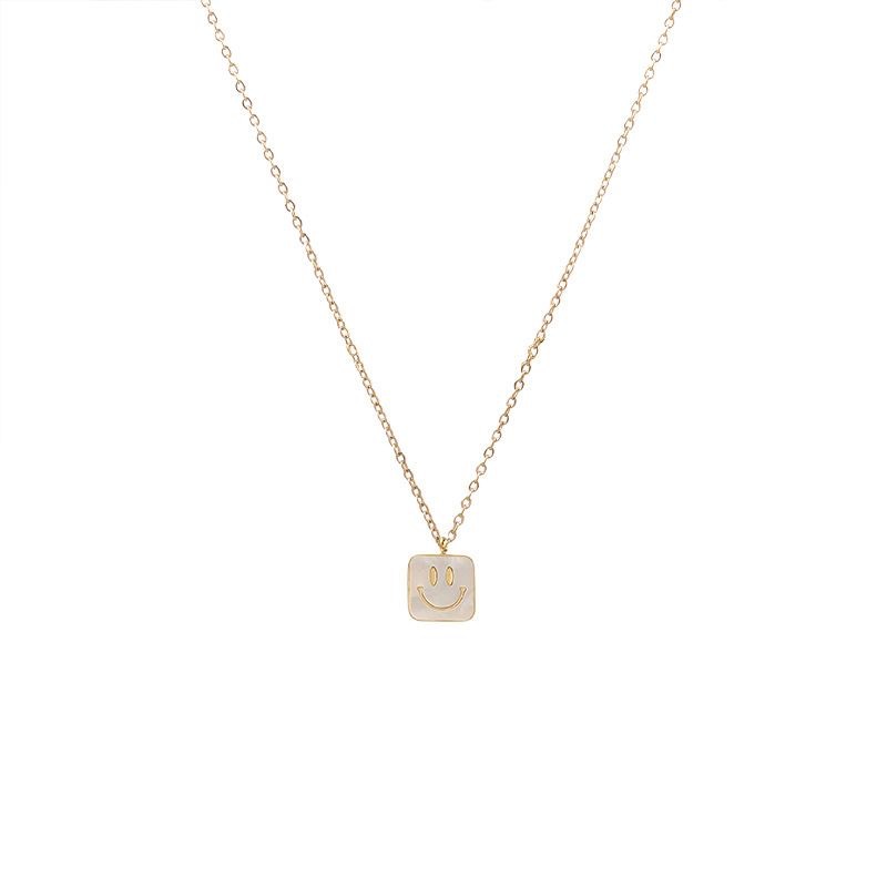 Fashion Simple Style Geometric Smiley Face Titanium Steel Plating Inlaid Shell Shell Necklace_colorza_5