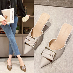 Back empty toe slippers 2024 new style pointed toe stiletto high heel half slippers for women to wear fashionable temperament sandals