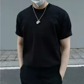 跨境230g重磅短袖男t恤 现货批发纯棉圆领落肩男短袖广告文化衫