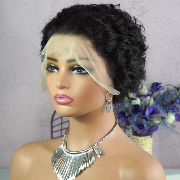 Cross-Border Short Curly Wavy Lace Front Human Hair 13*1 Pixie Cut Wig