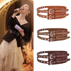 New stylish wide leather waist belt for women—versatile accessory perfect for coats, sweaters, and dresses in genuine cowhide.